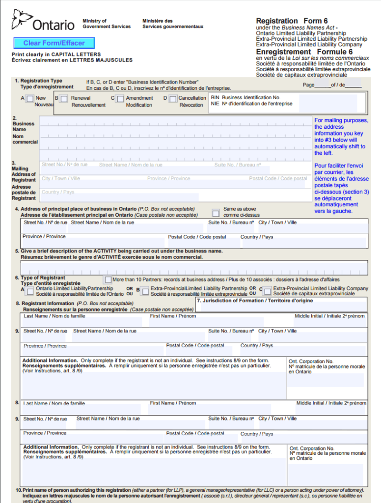 Registration Form 6 Business Names Act