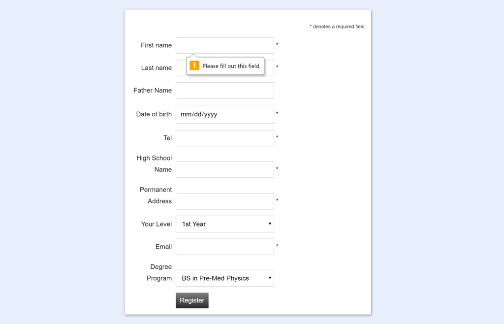 Registration Form Html With Validation