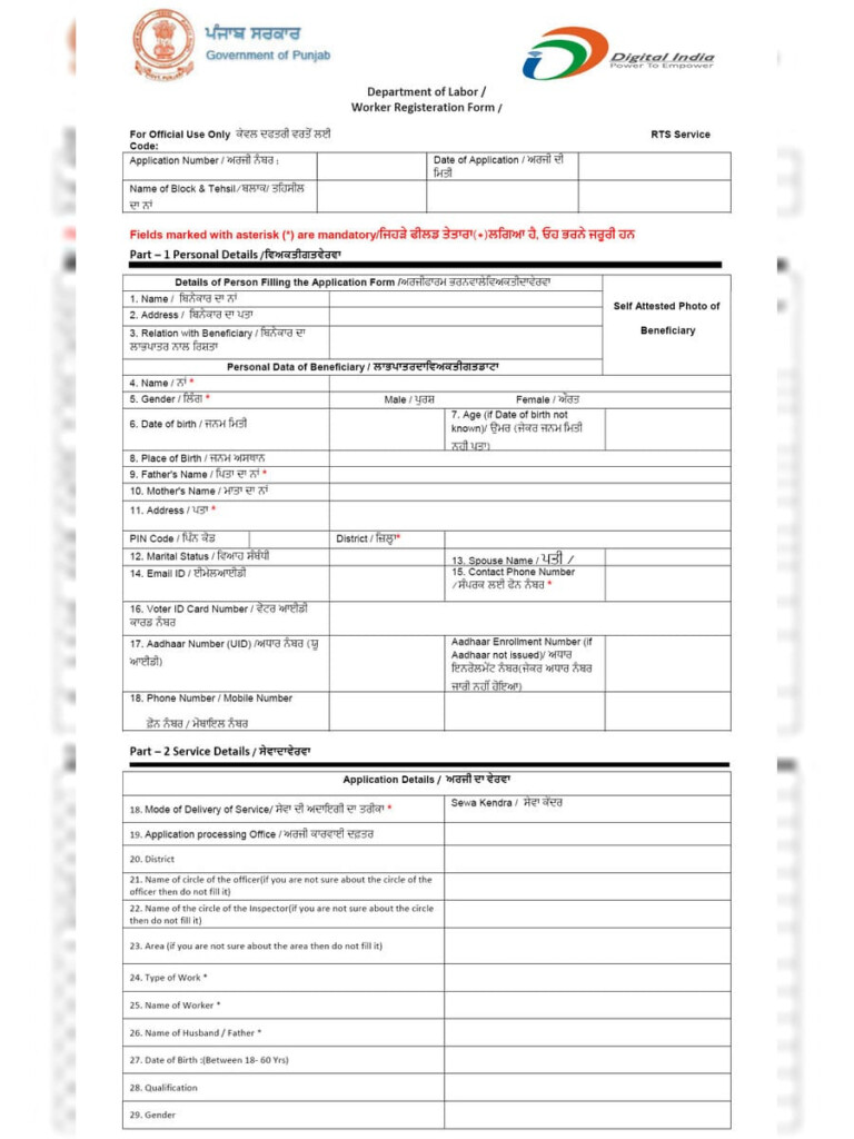 Registration Form Labour