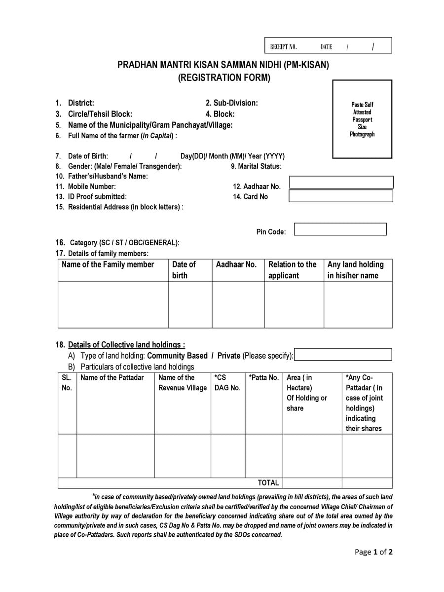 Registration Form Pm Kisan Enrollment Form 2889