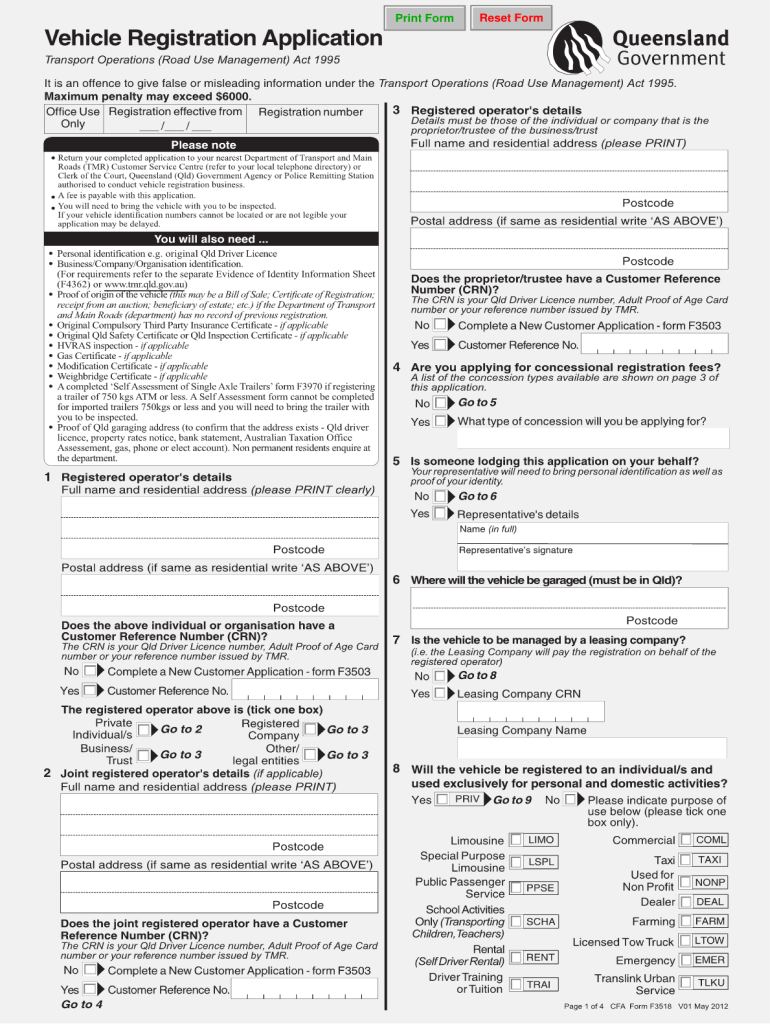 Registration Form Qld