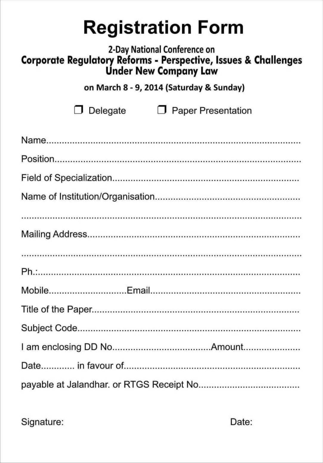 Registration Form Template Free Download Enrollment Form