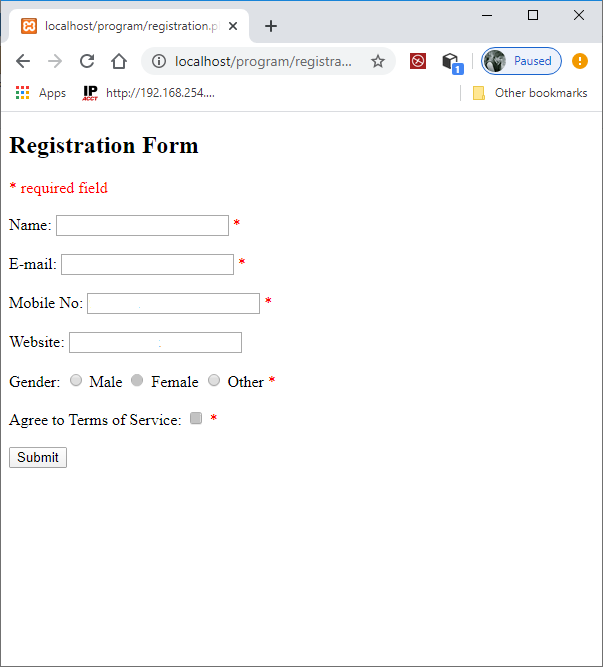 validation in php registration form