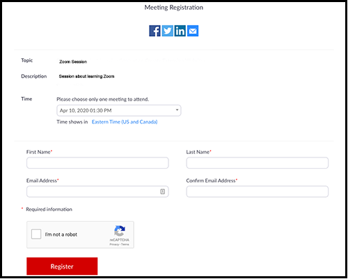 Registration Form Zoom