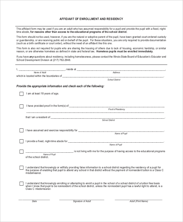 Residential Tax Form For School Enrollment - Enrollment Form