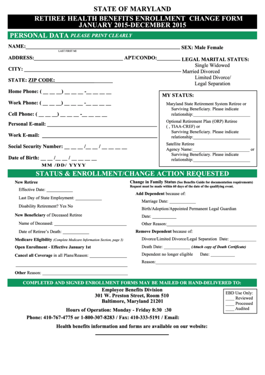 Retiree Health Enrollment/change Form (co-744) - Enrollment Form