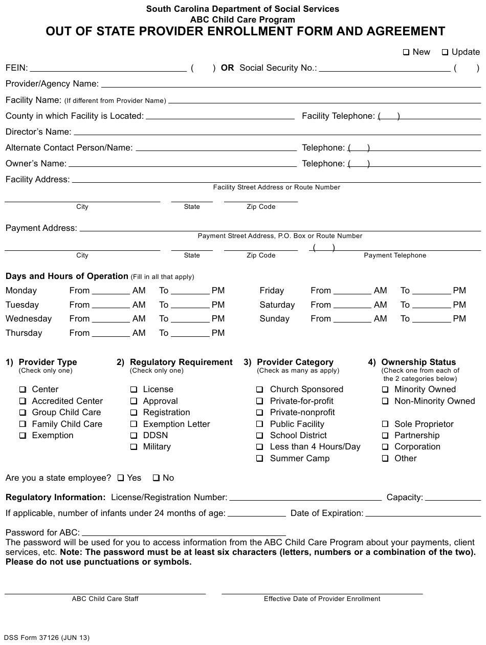 South Carolina Provider Enrollment Form Enrollment Form