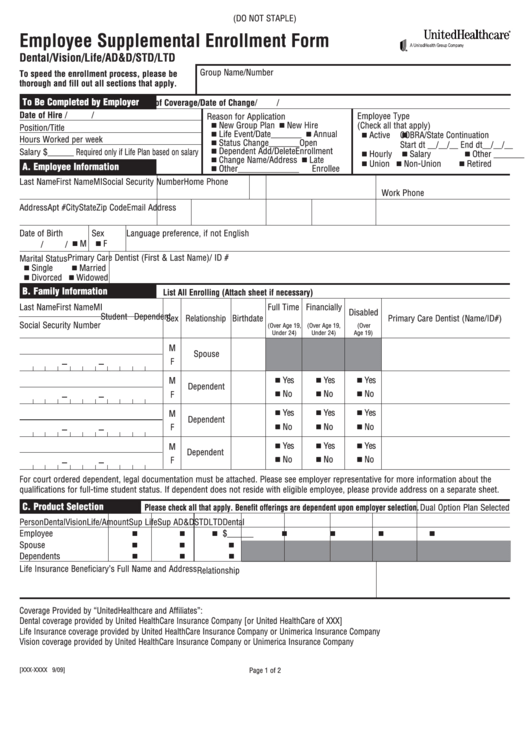 Unitedhealthcare Enrollment Form