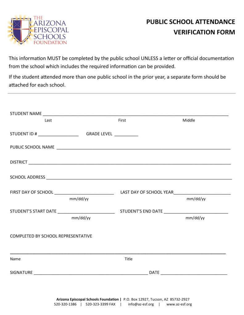 Verification Of Enrollment And Attendance Form In School