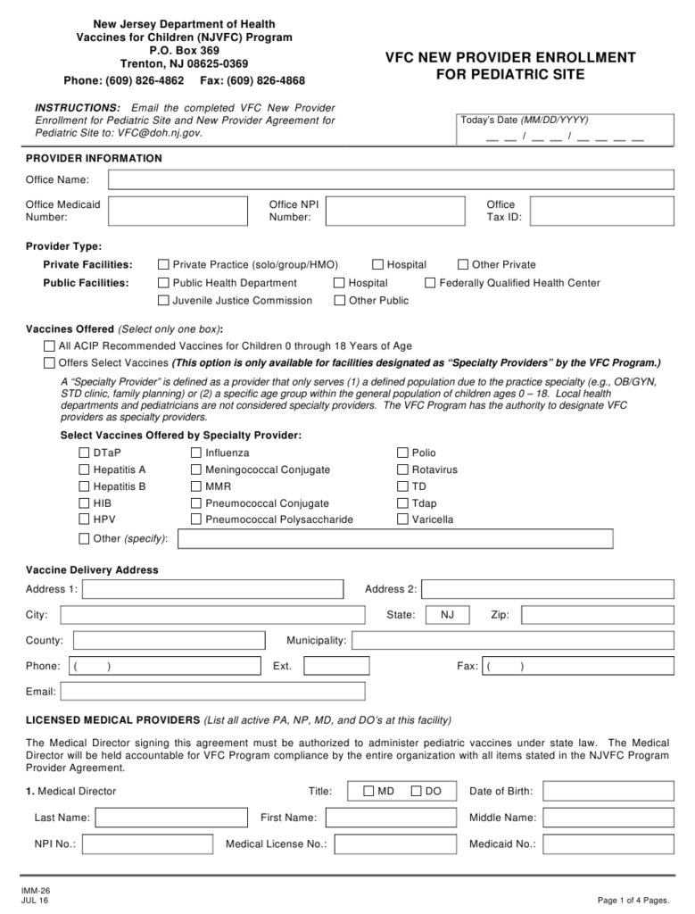 Vfc Provider Enrollment Form