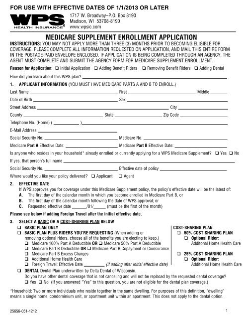 Wps Medicare Provider Enrollment Forms - Enrollment Form