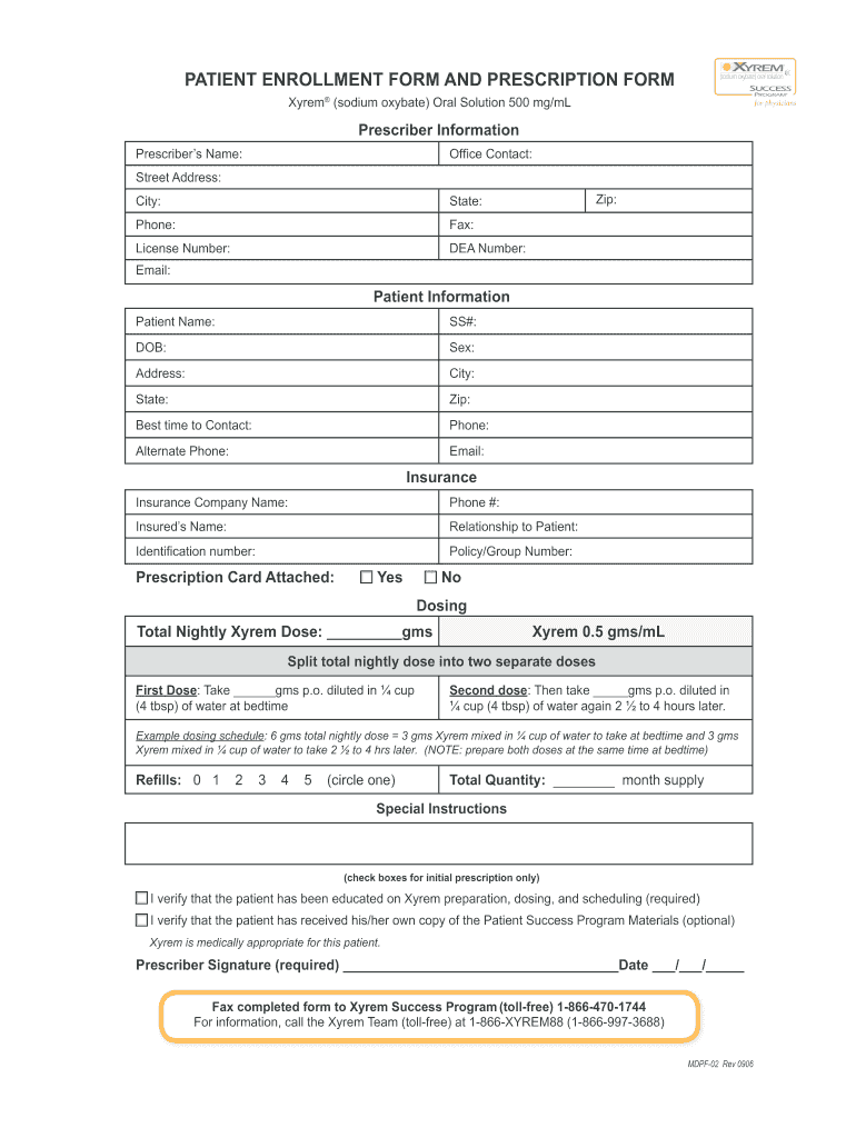 Xyrem Enrollment Form