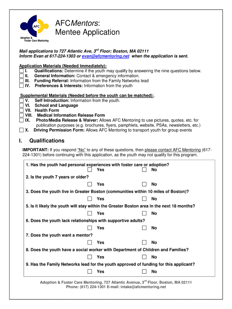 Youth For Education Mentee Enrollment Form