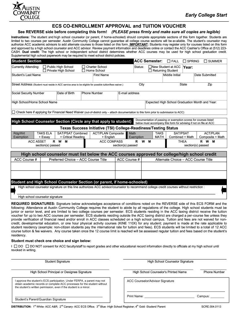 Acc High School Co Enrollment Form