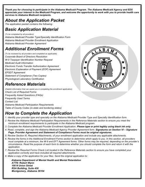 Alabama Medicaid Provider Enrollment Forms