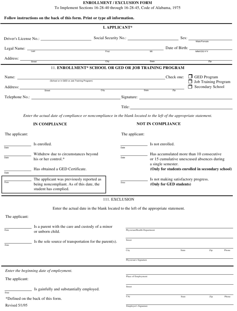 Alabama School Enrollment Form