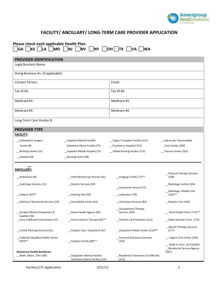 Amerigroup Star Plus Provider Enrollment Form