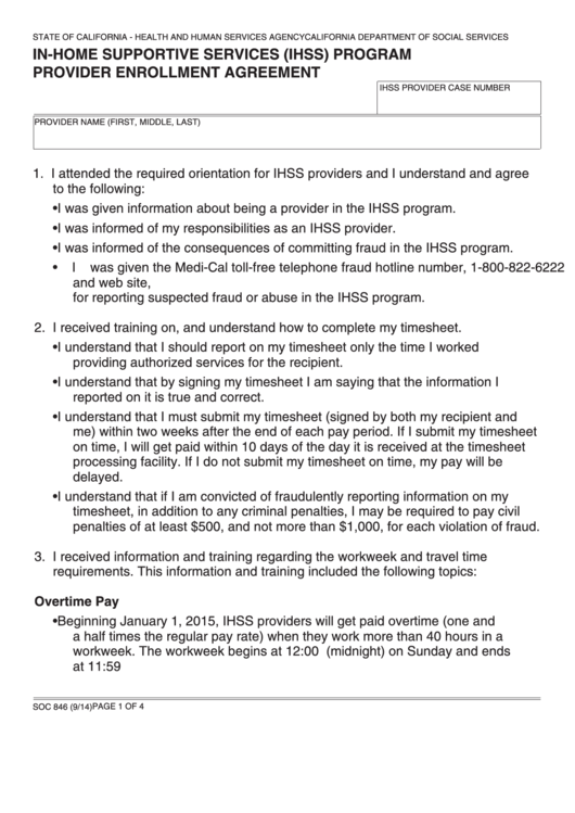 California In Home Supportive Services Ihss Provider Enrollment Form