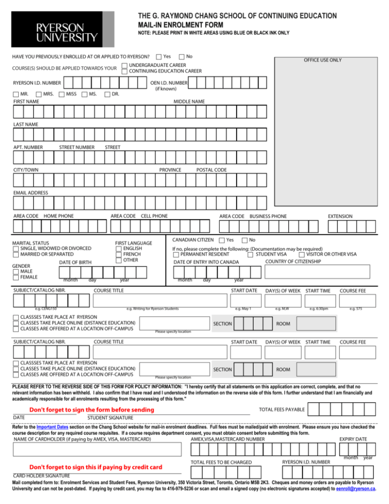 Chang School Enrollment Form