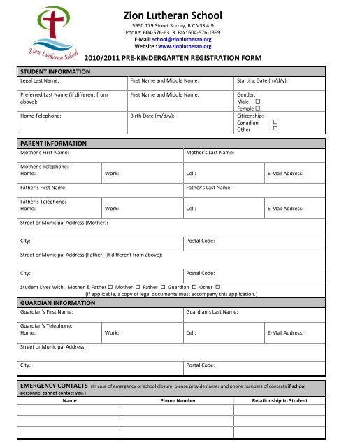 Christian School Enrollment Form