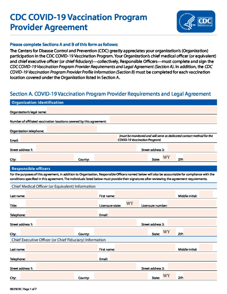 Covid Vaccine Provider Enrollment Form