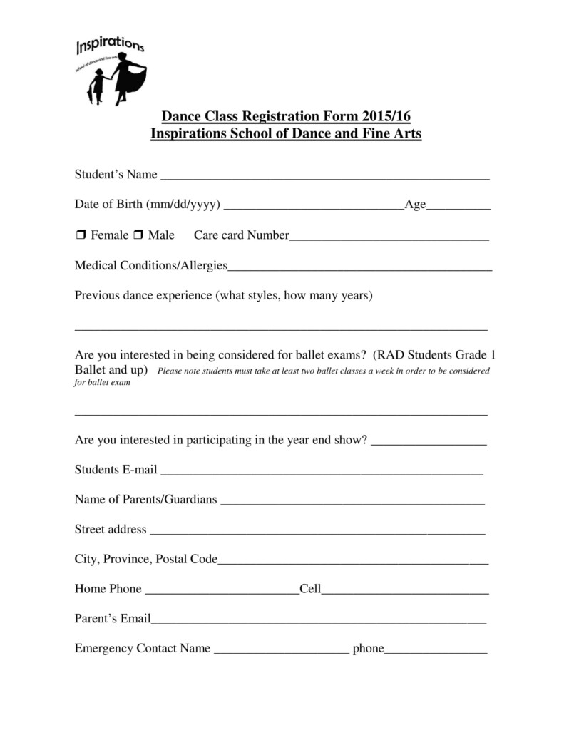 Dance School Enrolment Form