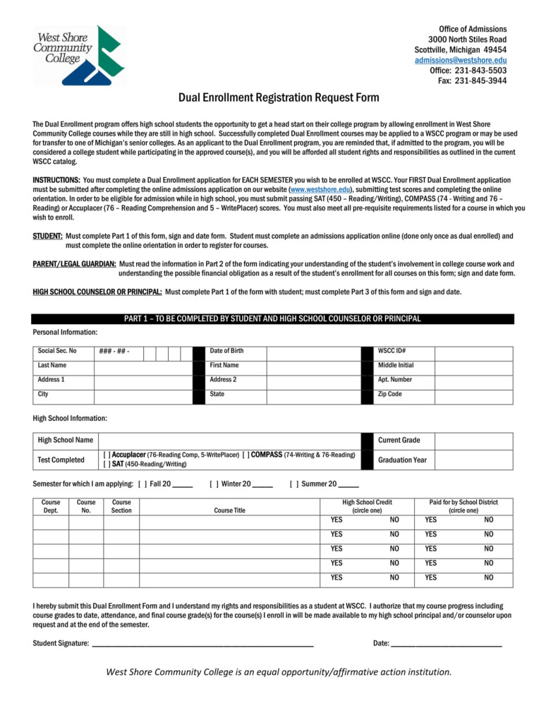 Duel Enrollment Permission Form Cambridge High School