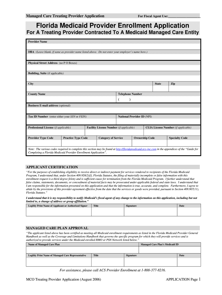 Florida Medicaid Provider Enrollment Application Ahca Form 2200-0003