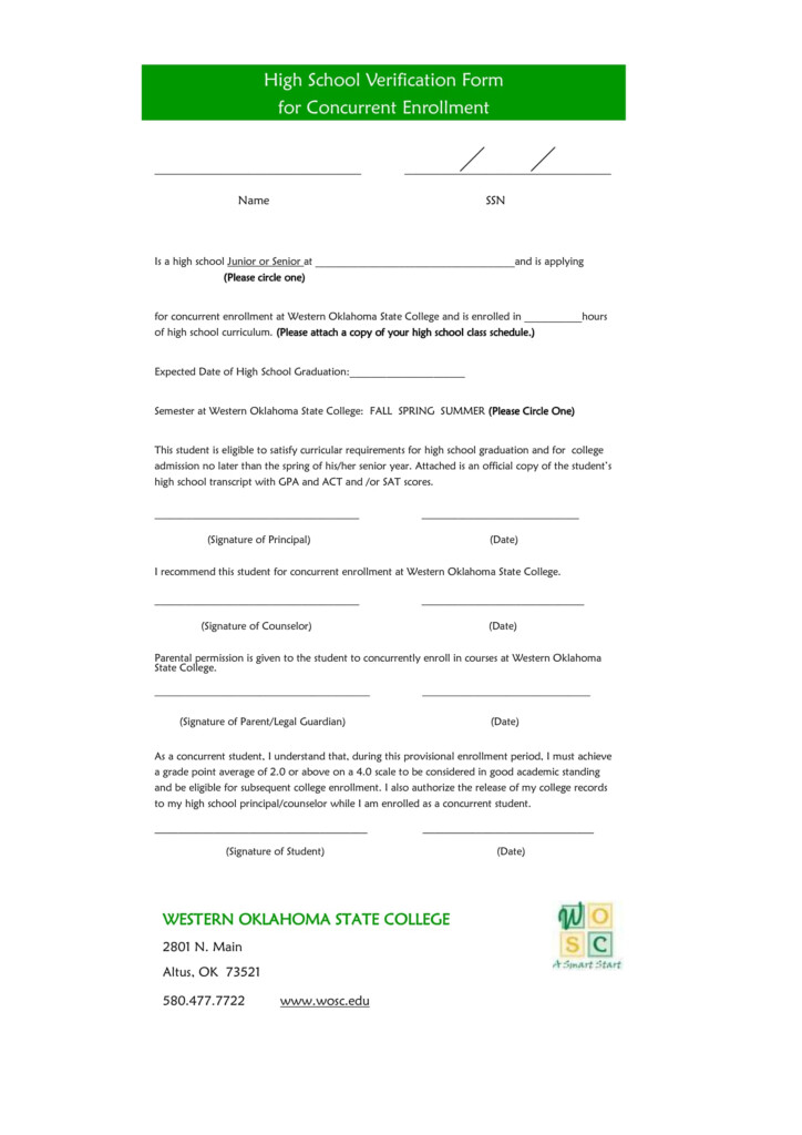 High School Concurrent Enrollment Form