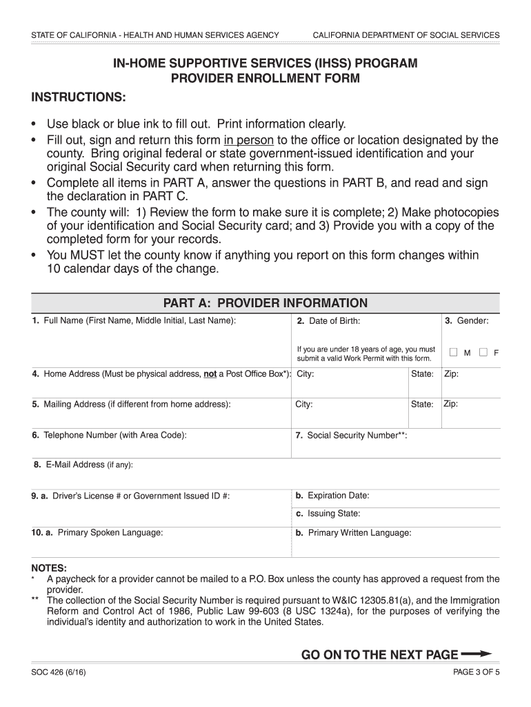 Ihss Provider Enrollment Form Soc 426