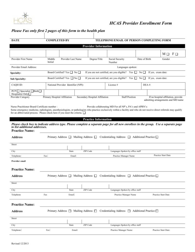 Impact Individual Provider Enrollment Form