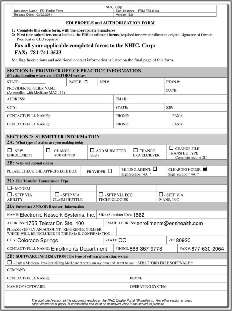 Medicare Electronic Data Interchange Edi Enrollment Form