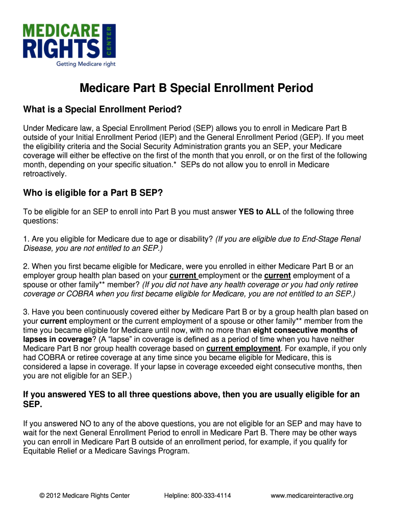 Medicare Part B Special Enrollment Form