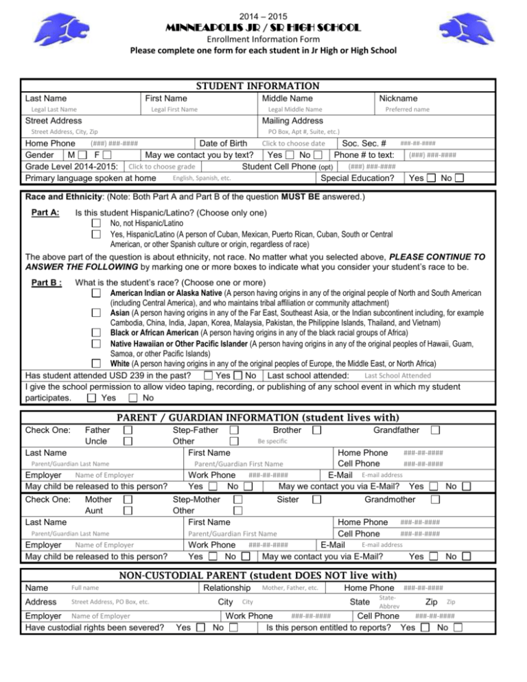 Minneapolis Public Schools Enrollment Forms