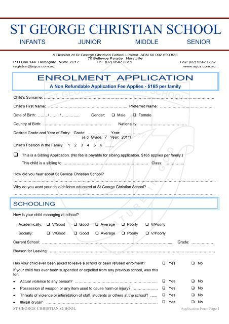 Mira Loma Christian School Enrollment Form