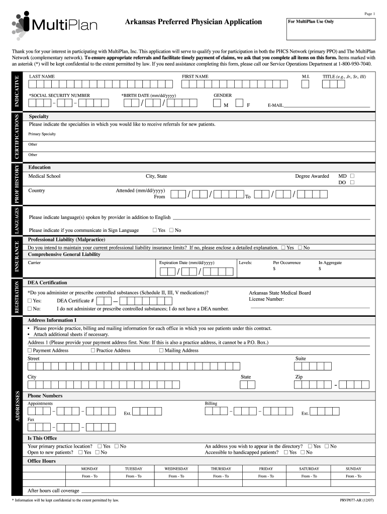 Multiplan Provider Enrollment Form