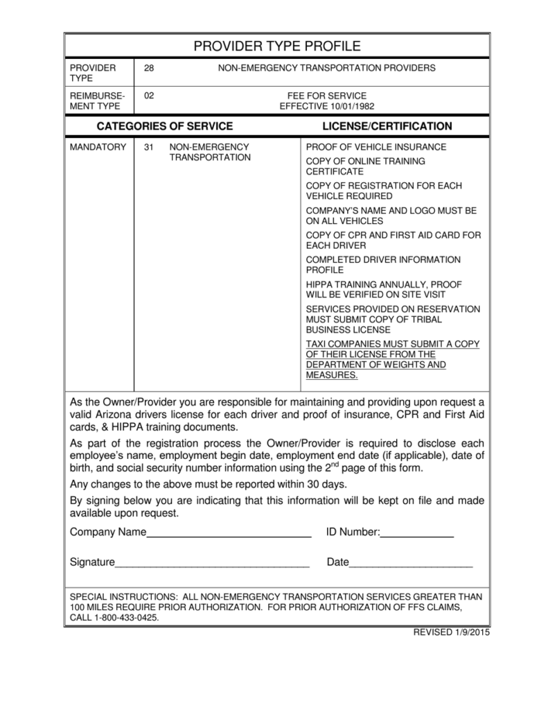 Non Emergency Transportation Provider Enrollment Form