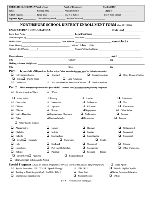 Northshore School District Enrollment Form