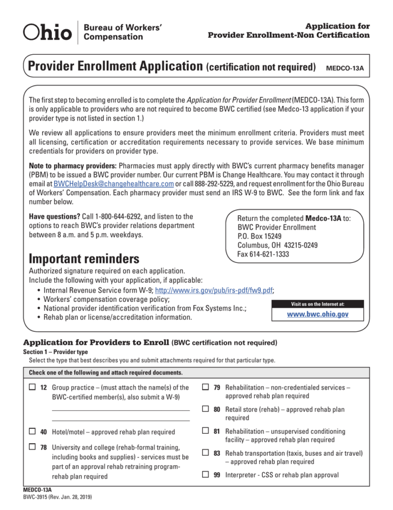 Ohio Bwc Provider Enrollment Forms