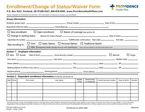 Providence Enrollment Change Status Form