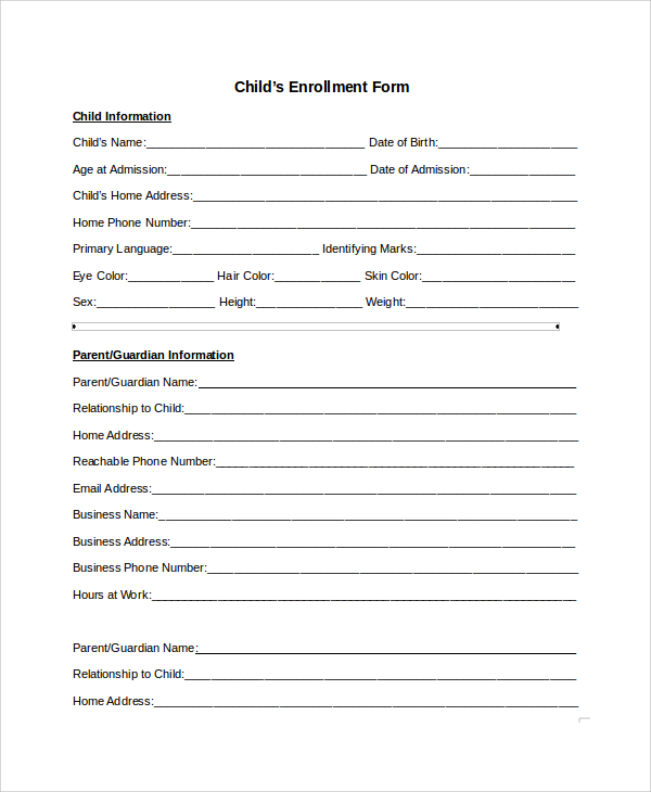 Sample Enrollment Form For Senior High School