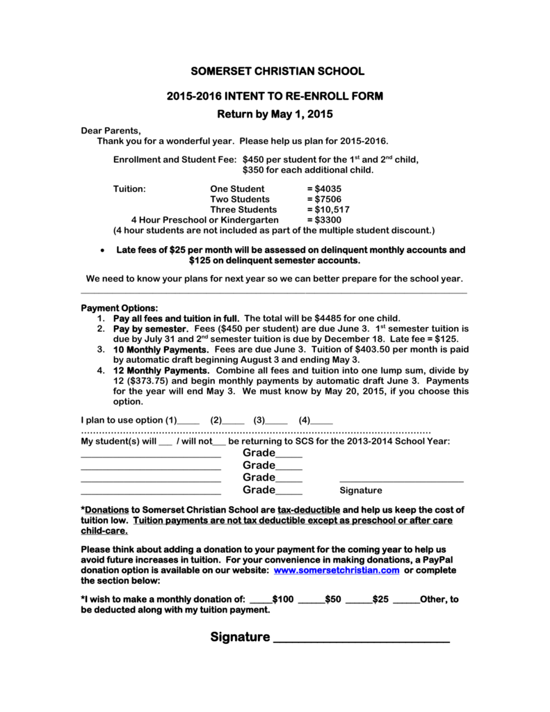 School Re Enrollment Form