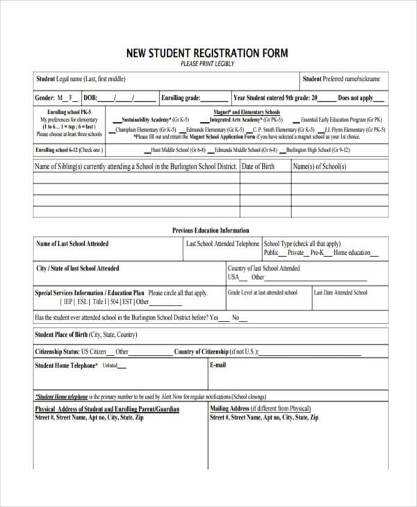 Student Enrollement Form At Brea Elementary School