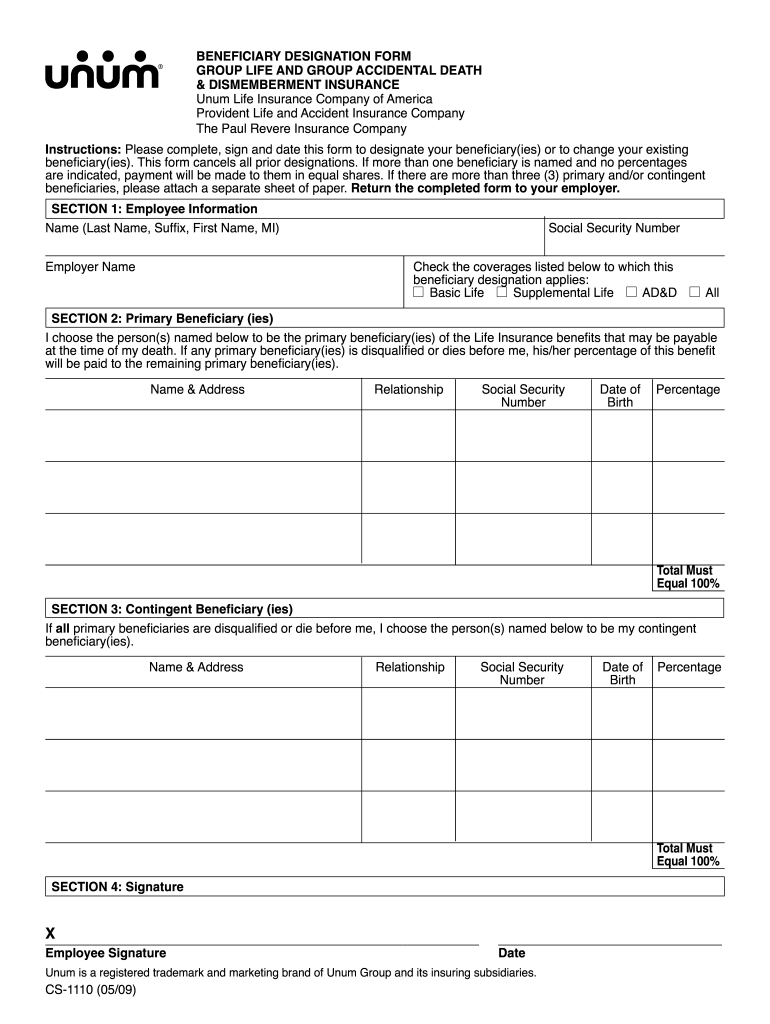 Unum Provident Group Insurance Enrollment Form