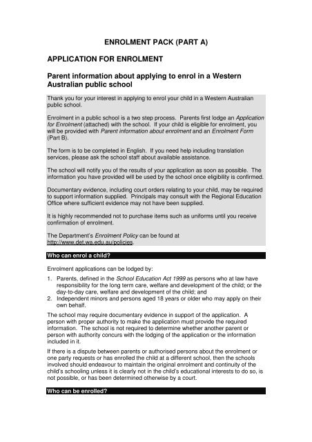 Wa Public School Enrolment Form